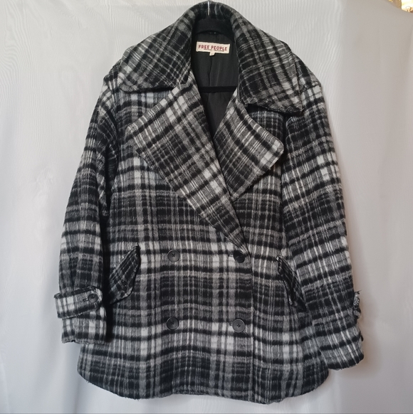 FREE PEOPLE Women's Highlands Wool Blend Plaid Pea Coat.XS - Picture 3 of 15